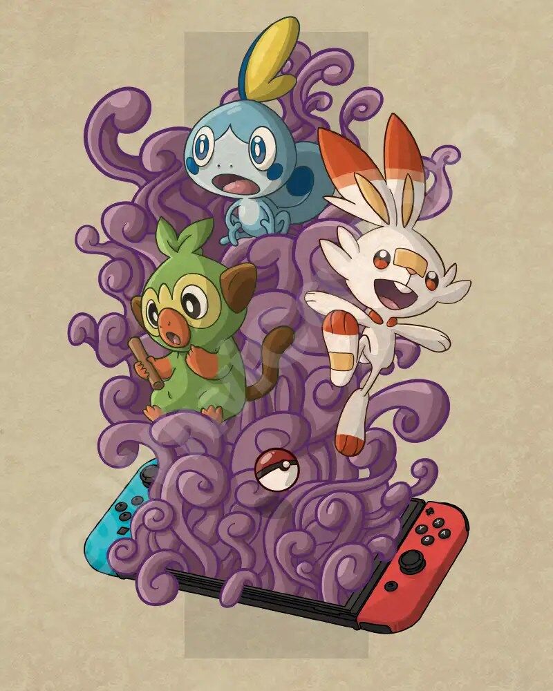 Affiche d'Art des Starters Pokemon 6G